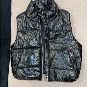Shimmery Black Puffer Vest - Sleeveless Zip Front